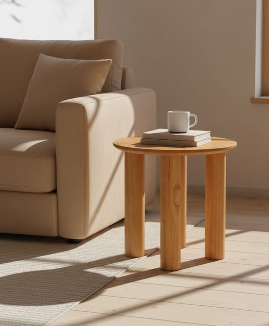 BAMBI Solid Timber-Style Side Table – Natural Rounded Leg Design (45cm)