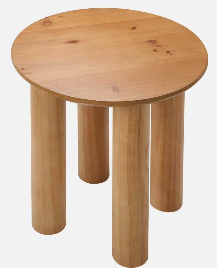 BAMBI Solid Timber-Style Side Table – Natural Rounded Leg Design (45cm)