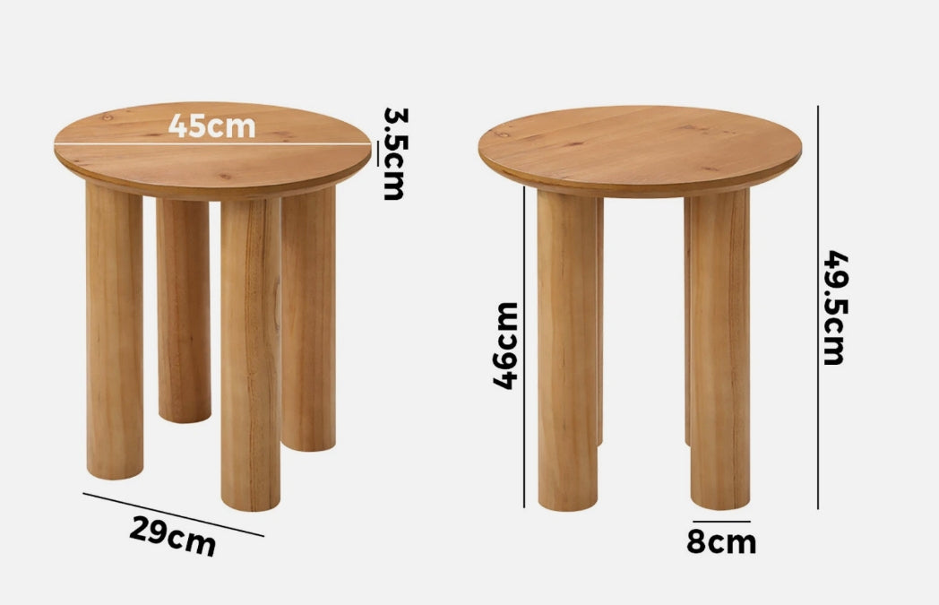 BAMBI Solid Timber-Style Side Table – Natural Rounded Leg Design (45cm)