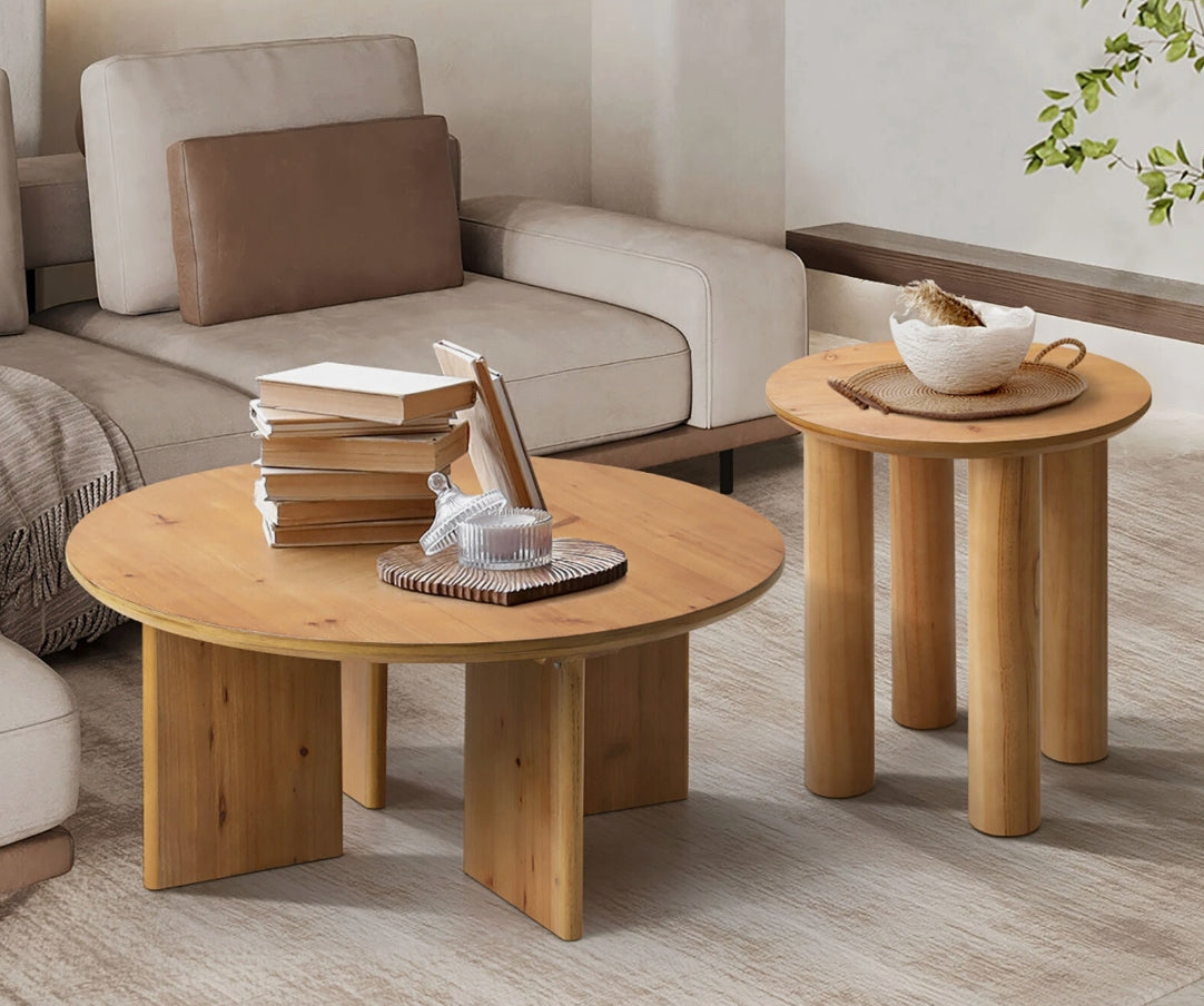 BAMBI Solid Timber-Style Side Table – Natural Rounded Leg Design (45cm)