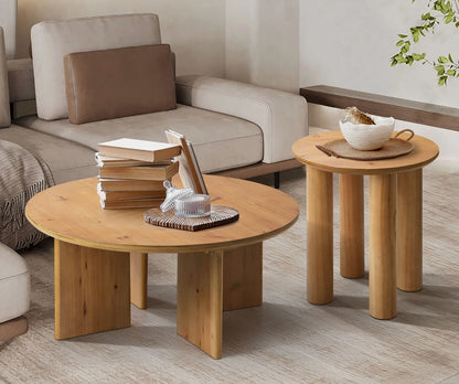 BAMBI Solid Timber-Style Side Table – Natural Rounded Leg Design (45cm)