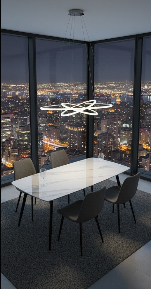 Modern Slate Stone Dining Table – Carrara Marble Look with Carbon Steel Frame