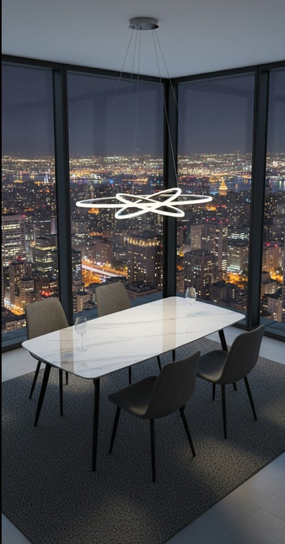 Modern Slate Stone Dining Table – Carrara Marble Look with Carbon Steel Frame
