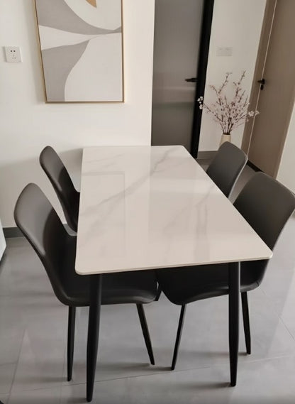 Modern Slate Stone Dining Table – Carrara Marble Look with Carbon Steel Frame