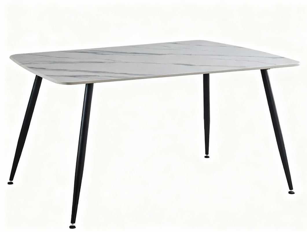 Modern Slate Stone Dining Table – Carrara Marble Look with Carbon Steel Frame