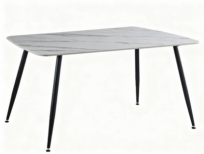 Modern Slate Stone Dining Table – Carrara Marble Look with Carbon Steel Frame