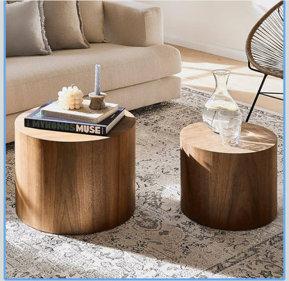 NOVALE Nesting Coffee Table Set of 2 – Walnut Finish | Sculptural Minimal Design