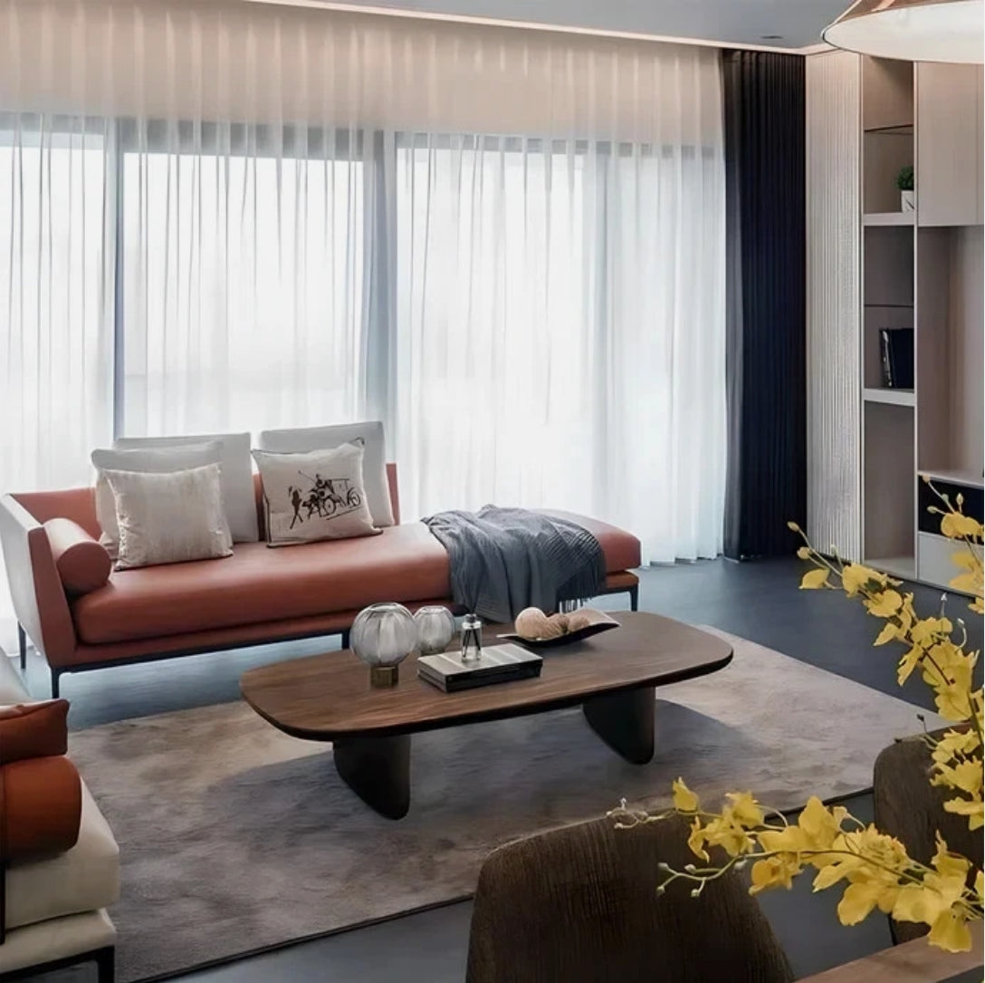 CEDAR Curved Minimalist Coffee Table — Walnut Finish