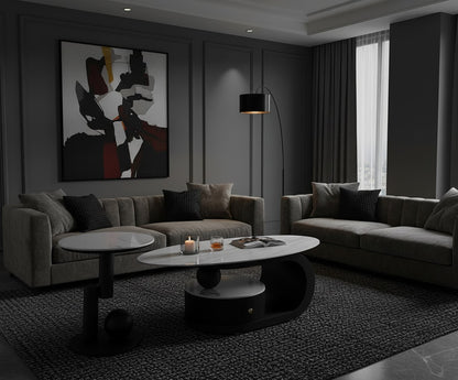 CHANTAL Marble Coffee & Side Table Set – Sculptural Elegance in Carbon Steel