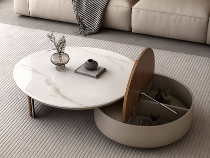 DUNES Round Marble Coffee Table with Hidden Storage – Modern Luxury Living Room Furniture