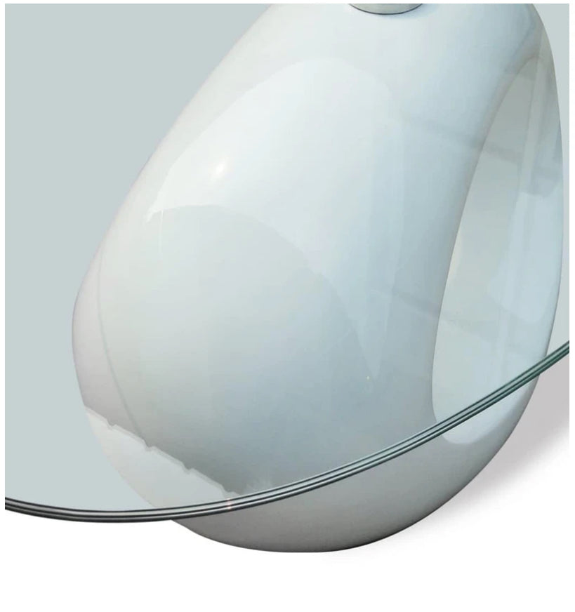 Oscar Coffee Table with Oval Glass Top High Gloss White