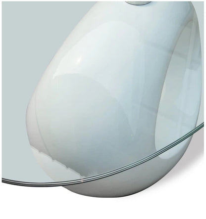 Oscar Coffee Table with Oval Glass Top High Gloss White