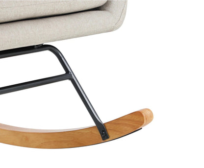 CAROL Rocking Chair Nursing Armchair Linen Accent Chairs With 2 Pillow Beige