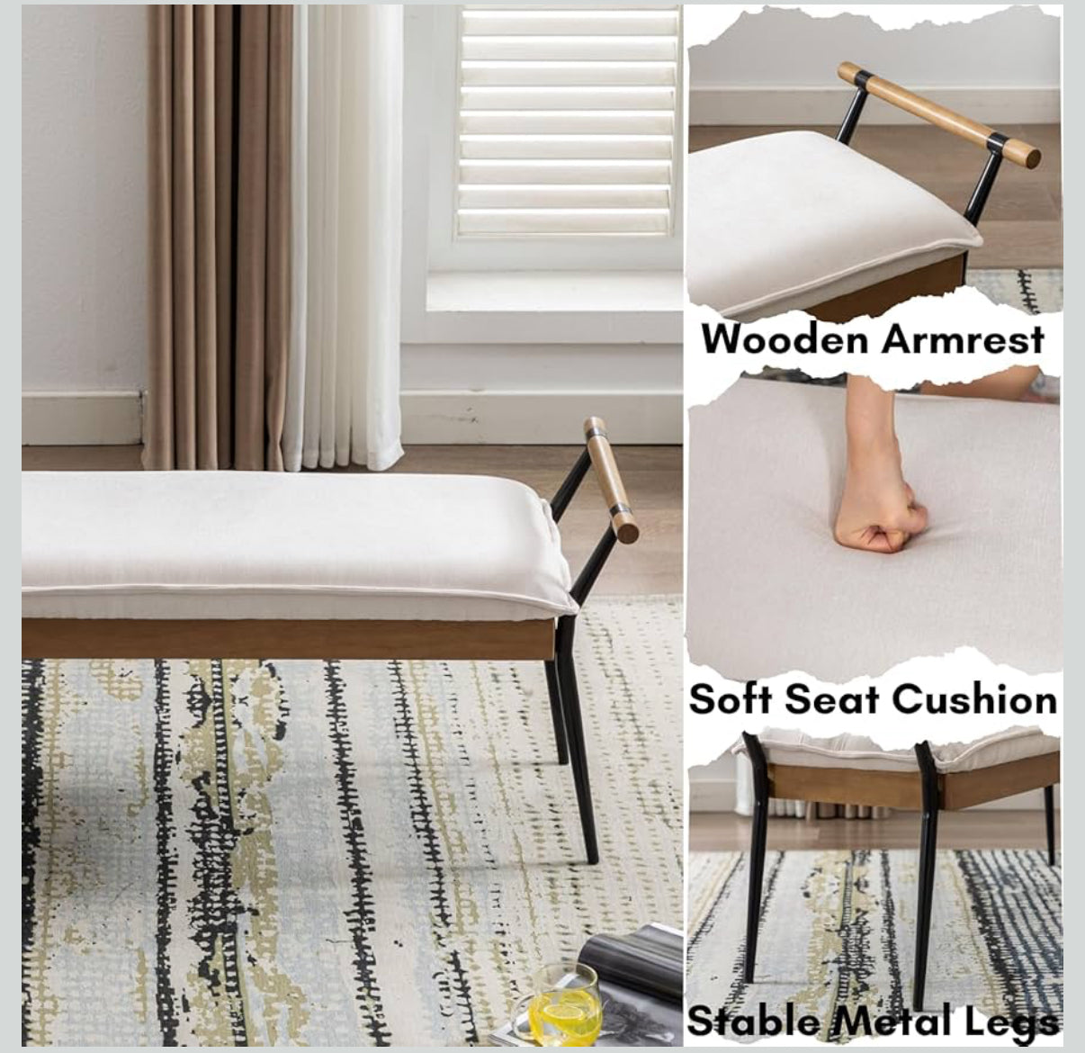 Noa Wooden Armrest Ottoman