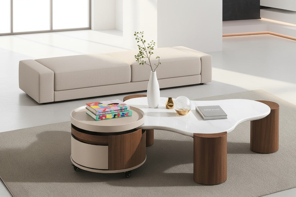 GUERRA Marble Coffee Table with Base & Storage – Modern Luxury