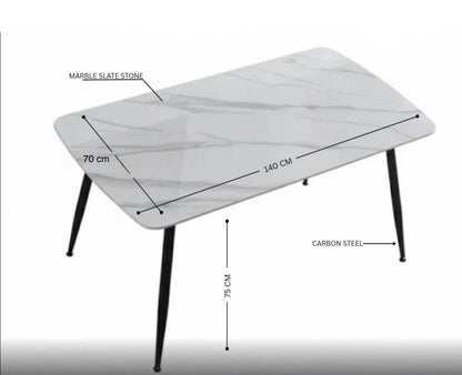 Modern Slate Stone Dining Table – Carrara Marble Look with Carbon Steel Frame