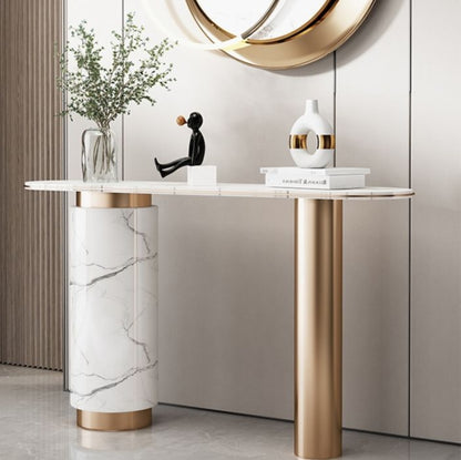 IRIS Console Table – Marble Elegance with Golden Accents