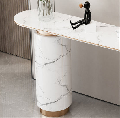 IRIS Console Table – Marble Elegance with Golden Accents