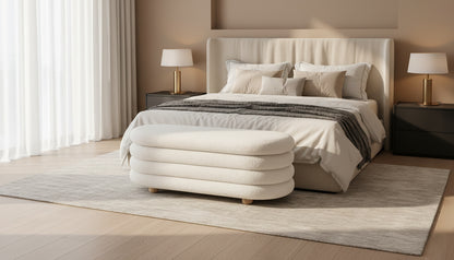 LOUVRE Bouclé Luxe Ottoman Bench – Modern Elegance with Hidden Storage