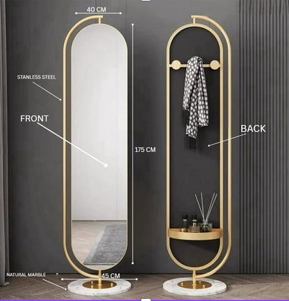 LUNA Standing Mirror with Gold Frame & natural marble base