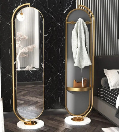 LUNA Standing Mirror with Gold Frame & natural marble base