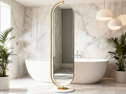 LUNA Standing Mirror with Gold Frame & natural marble base