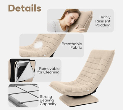 Laure 360° Swivel Floor Lounge Chair – Foldable Recliner in Beige, Charcoal & Black PU