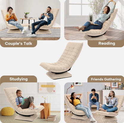 Laure 360° Swivel Floor Lounge Chair – Foldable Recliner in Beige, Charcoal & Black PU