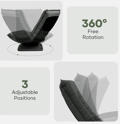 Laure 360° Swivel Floor Lounge Chair – Foldable Recliner in Beige, Charcoal & Black PU