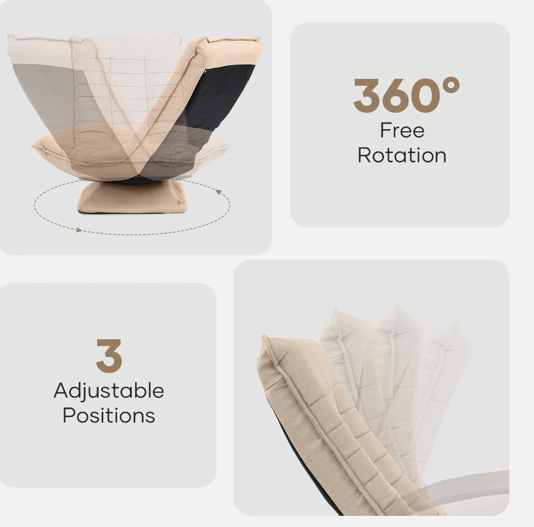 Laure 360° Swivel Floor Lounge Chair – Foldable Recliner in Beige, Charcoal & Black PU