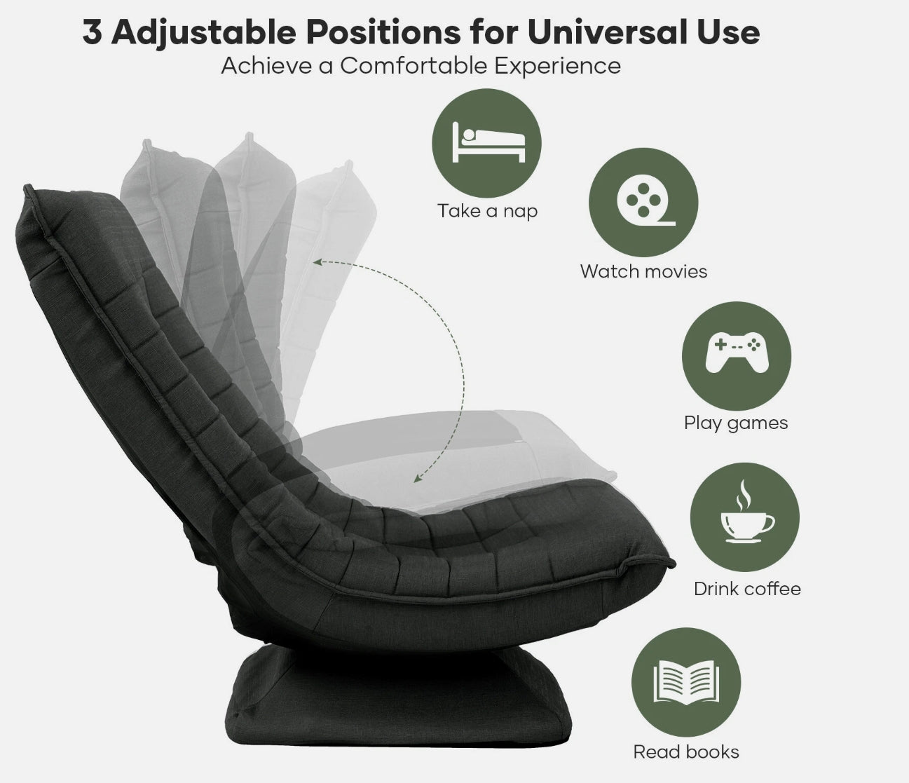 Laure 360° Swivel Floor Lounge Chair – Foldable Recliner in Beige, Charcoal & Black PU