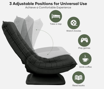 Laure 360° Swivel Floor Lounge Chair – Foldable Recliner in Beige, Charcoal & Black PU