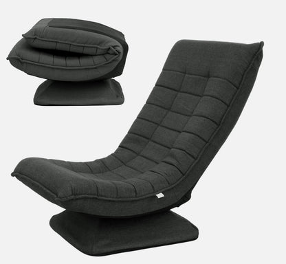 Laure 360° Swivel Floor Lounge Chair – Foldable Recliner in Beige, Charcoal & Black PU