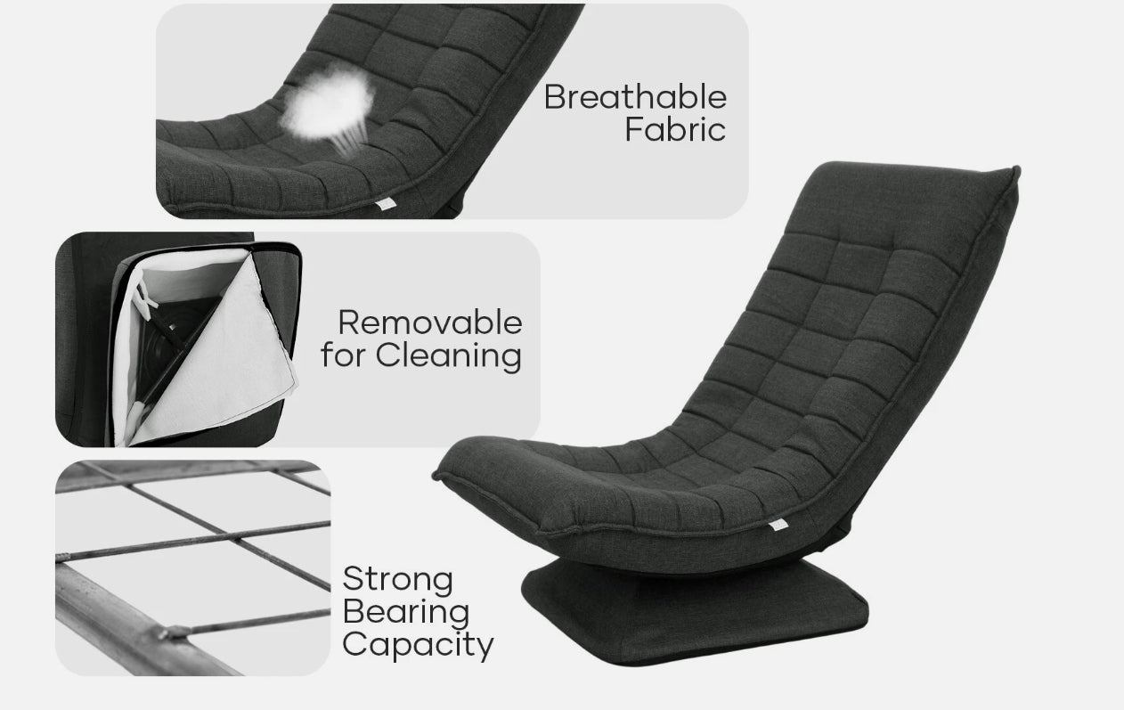 Laure 360° Swivel Floor Lounge Chair – Foldable Recliner in Beige, Charcoal & Black PU