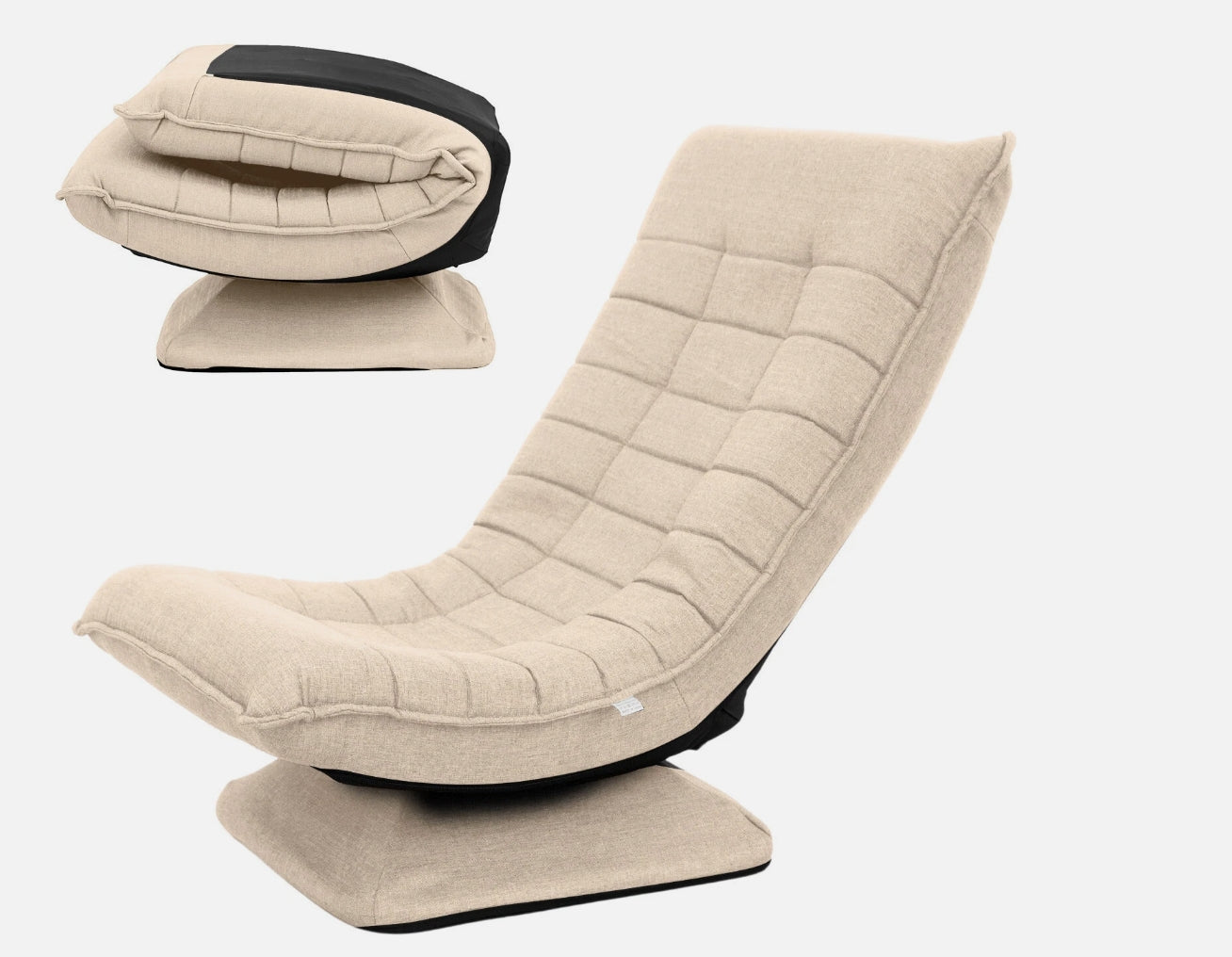 Laure 360° Swivel Floor Lounge Chair – Foldable Recliner in Beige, Charcoal & Black PU