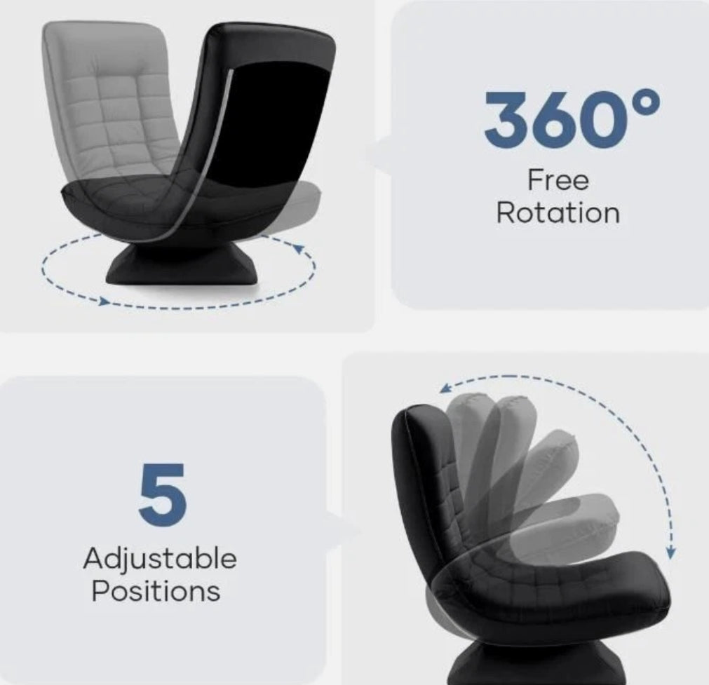 Laure 360° Swivel Floor Lounge Chair – Foldable Recliner in Beige, Charcoal & Black PU