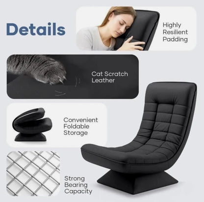 Laure 360° Swivel Floor Lounge Chair – Foldable Recliner in Beige, Charcoal & Black PU