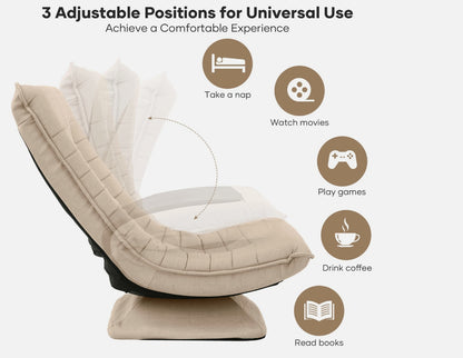 Laure 360° Swivel Floor Lounge Chair – Foldable Recliner in Beige, Charcoal & Black PU