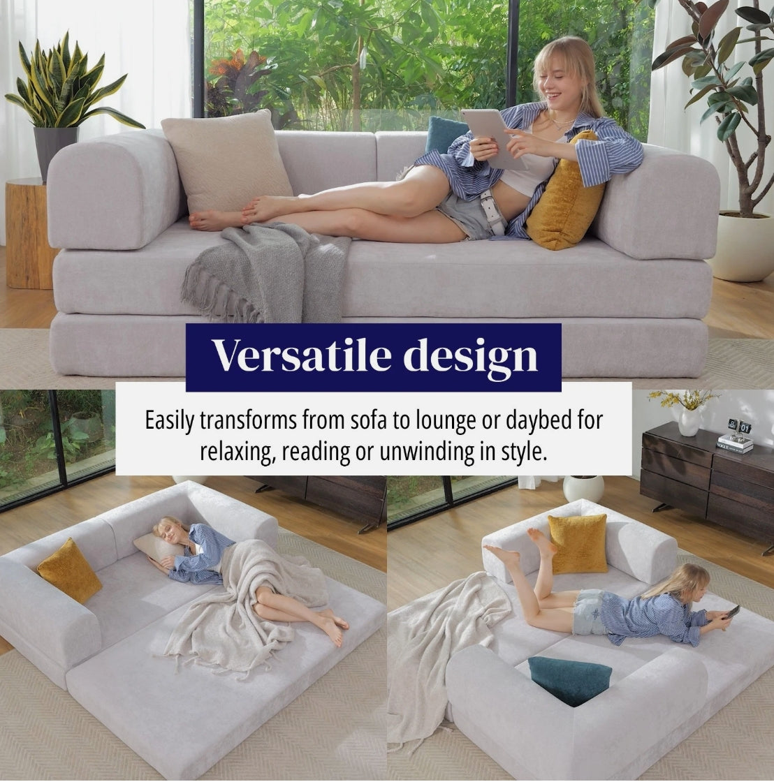 Nayla Modular Lounge Sofa — Multi-Position Convertible Comfort Seating