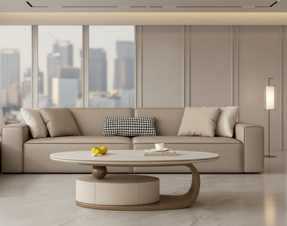 ORA Oval Coffee Table – Marble Top with Hidden Storage