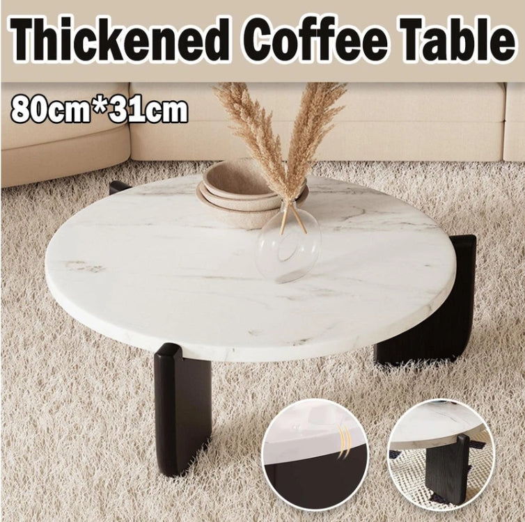 Lunara Round Marble-Effect Coffee Table – Modern Low-Profile Design
