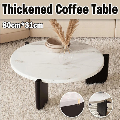 Lunara Round Marble-Effect Coffee Table – Modern Low-Profile Design