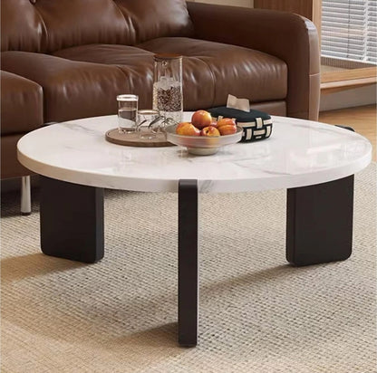 Lunara Round Marble-Effect Coffee Table – Modern Low-Profile Design