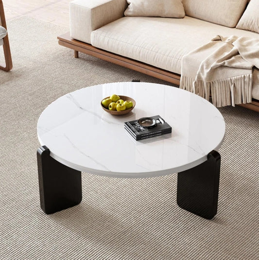 Lunara Round Marble-Effect Coffee Table – Modern Low-Profile Design
