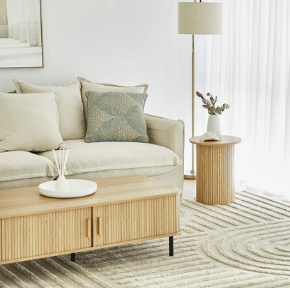 OAKY Fluted Side Table – Natural Oak Accent Table (Modern Japandi Style)