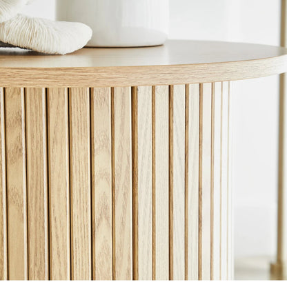 OAKY Fluted Side Table – Natural Oak Accent Table (Modern Japandi Style)