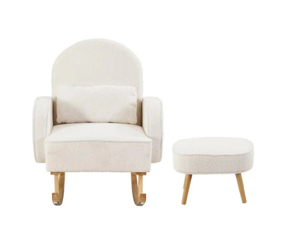 MOUTTON Armchair Rocking Chair Ottoman Lounge Footrest Round Nursing Boucle White