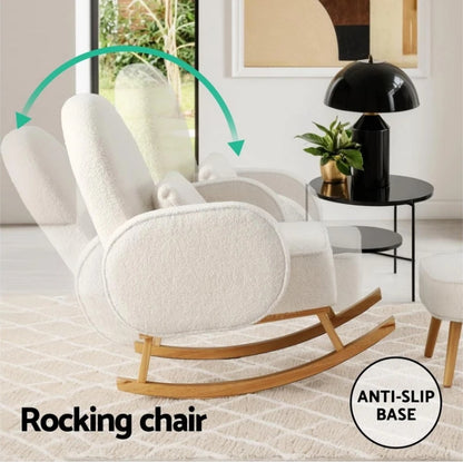 MOUTTON Armchair Rocking Chair Ottoman Lounge Footrest Round Nursing Boucle White