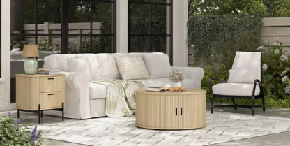 TASSIE Fluted Side Table – Natural Timber Accent Table (Scandinavian + Coastal Style)