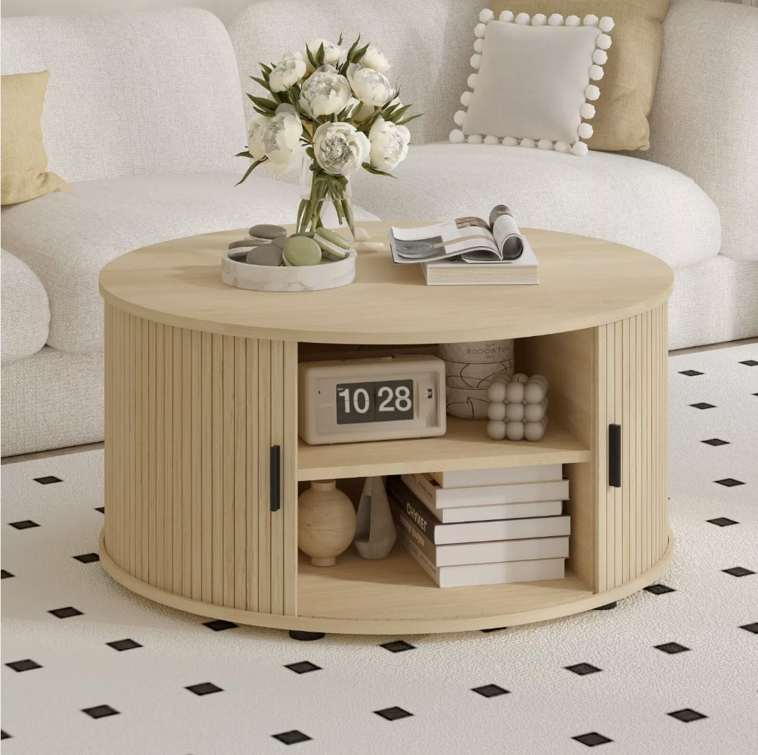 TASSIE Fluted Side Table – Natural Timber Accent Table (Scandinavian + Coastal Style)